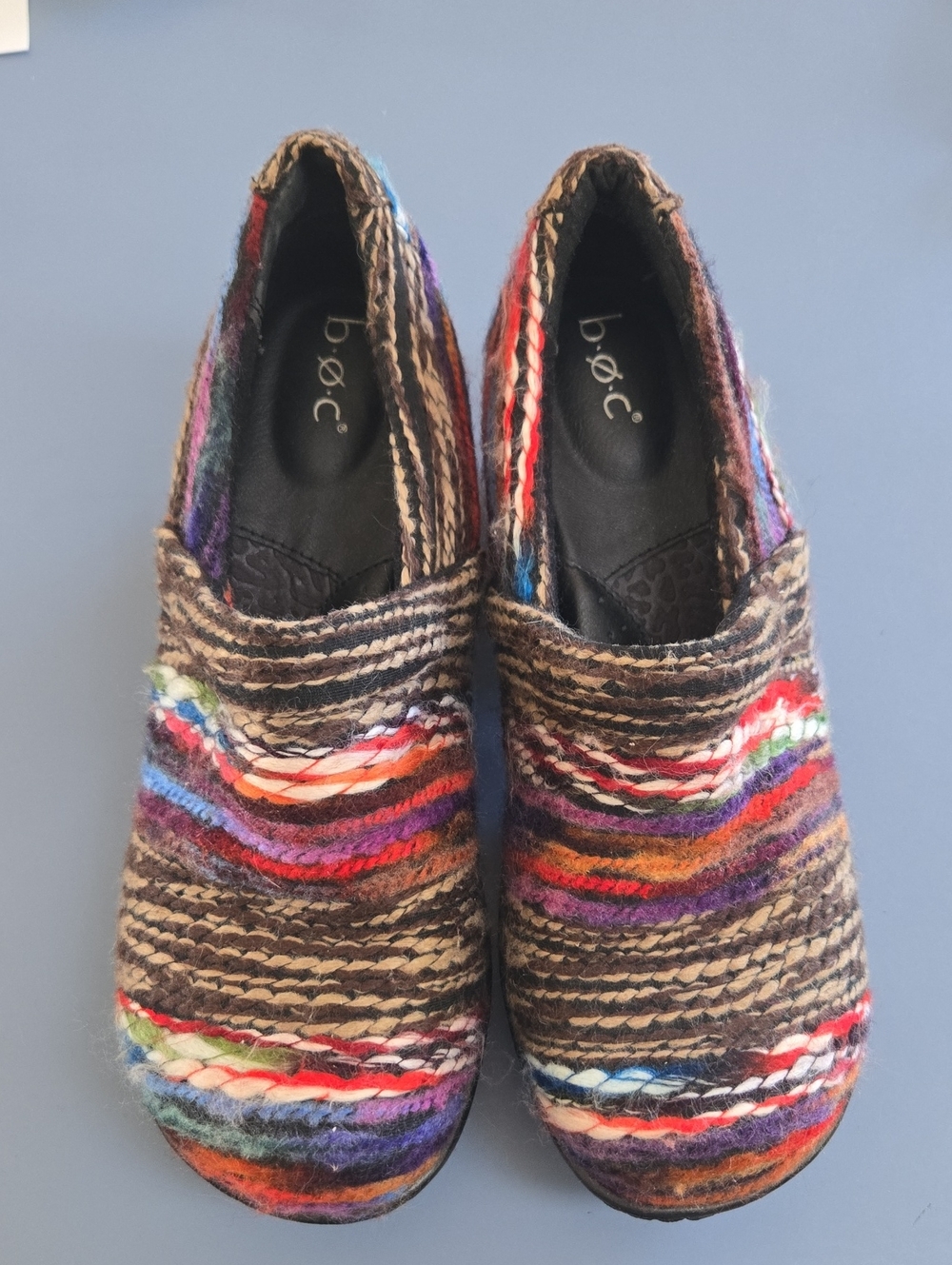 b.o.c. Brown Multicolor Woven Slip-On Mules